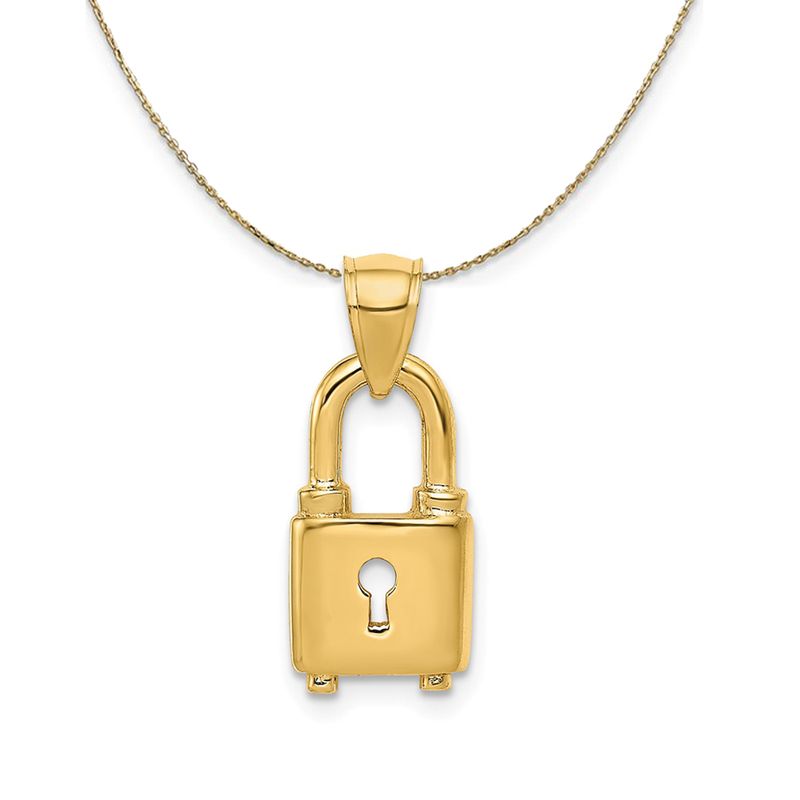 14k Yellow Gold Polished Key Hole Lock Necklace - 16 Inch